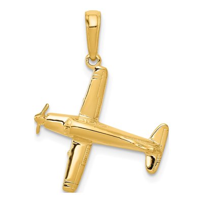 14K Yellow Gold 3-D Airplane Pendant