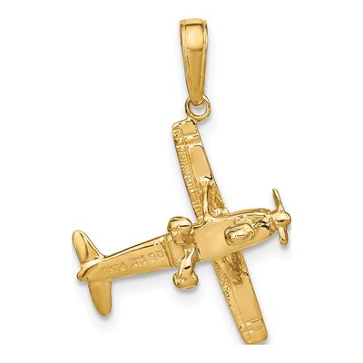 14K Yellow Gold 3-D High-Wing Airplane Pendant – view 4