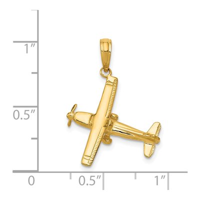 14K Yellow Gold 3-D High-Wing Airplane Pendant – view 5