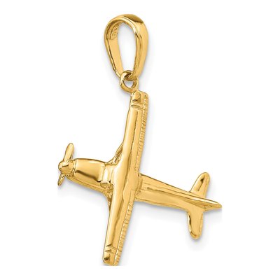 14K Yellow Gold 3-D High-Wing Airplane Pendant – view 6
