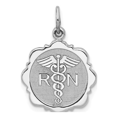 14K White Gold RN Nurse Disc Pendant