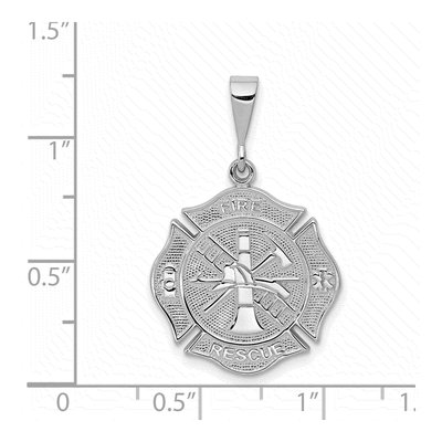 14K White Gold Fire Rescue Badge Pendant – view 4