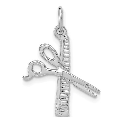 14K White Gold Comb Scissors Pendant