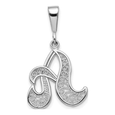 14K White Gold Filigree Letter A Pendant
