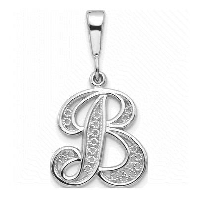 14K White Gold Script Letter B Pendant
