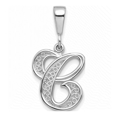 14K White Gold Letter C Pendant