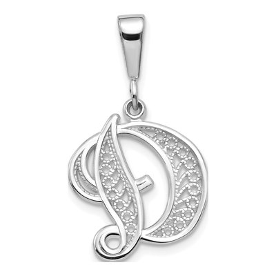 14K White Gold Filigree Letter D Pendant