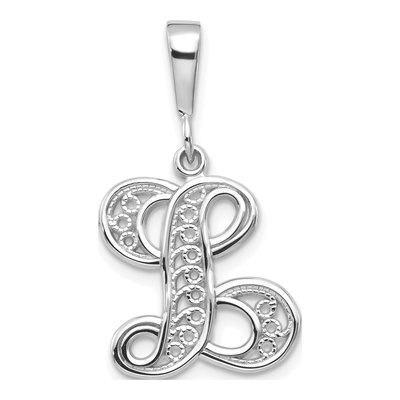 14K White Gold Script Letter L Pendant