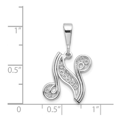 14K White Gold Script Filigree Letter N Pendant – view 4
