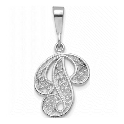 14K White Gold Script Letter P Pendant