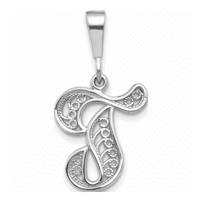 14K White Gold Filigree Letter T Pendant