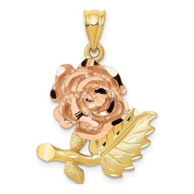 14K Two-Tone Gold Diamond-Cut Flower Pendant