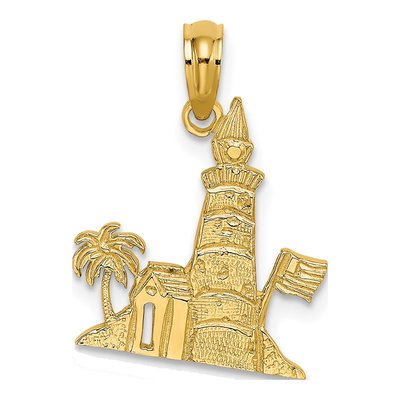 14K Yellow Gold Lighthouse Palm Tree Charm