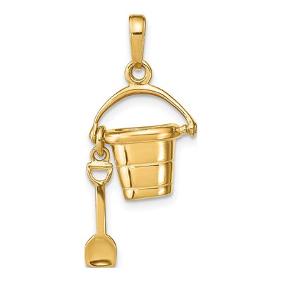 14K Yellow Gold Pail Shovel Pendant