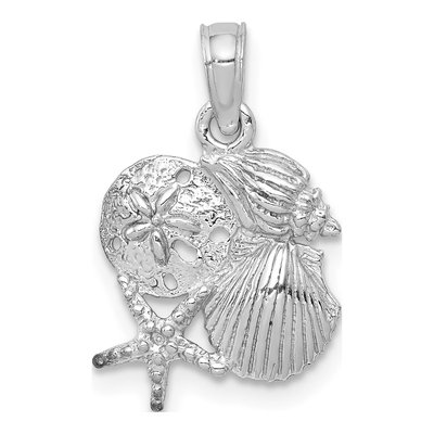 14K White Gold Mini Shell Cluster Pendant