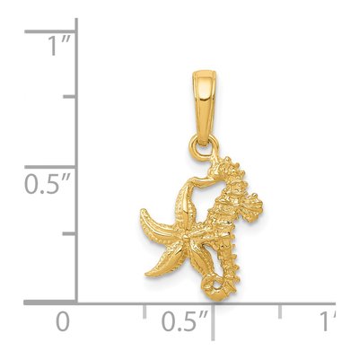 14K Yellow Gold Seahorse Starfish Pendant – view 4