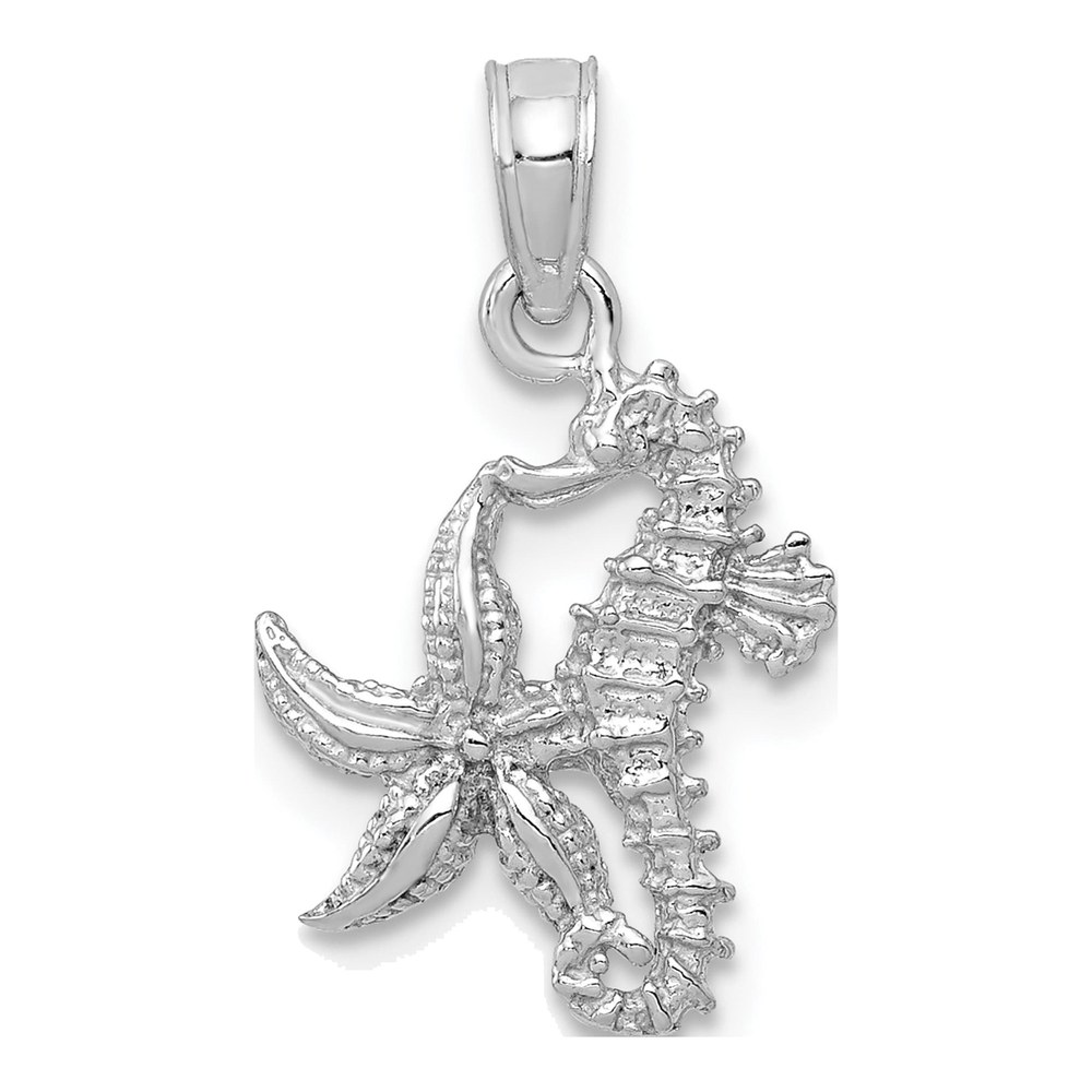 14K White Gold Seahorse Starfish Pendant