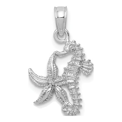 14K White Gold Seahorse Starfish Pendant
