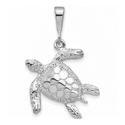 14K White Gold Sea Turtle Pendant
