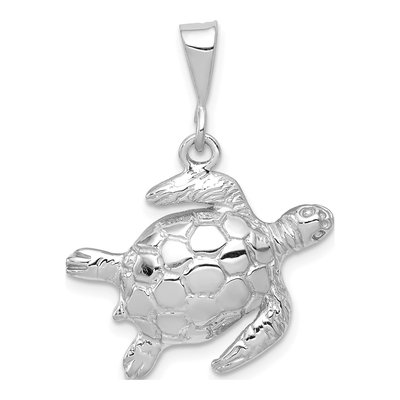 14K White Gold Sea Turtle Pendant