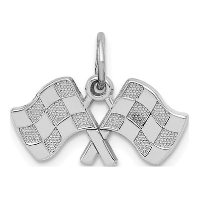 14K White Gold Checkered Flags Pendant