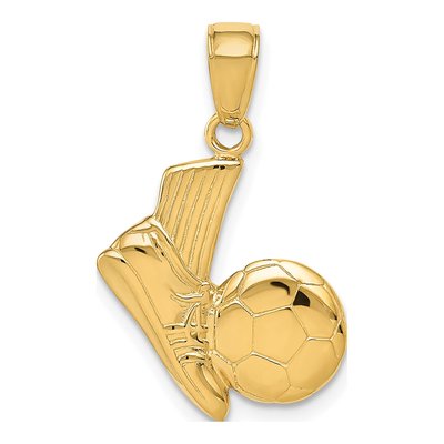14K Yellow Gold Soccer Shoe Ball Pendant
