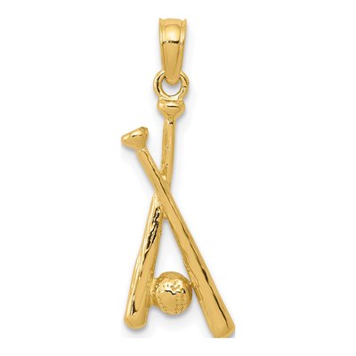 14K Yellow Gold Baseball Bats Pendant