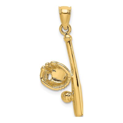 14K Yellow Gold Baseball Glove Bat Charm
