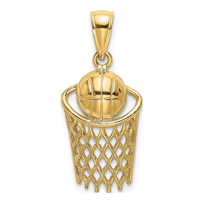 14K Yellow Gold Basketball Net Pendant