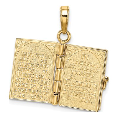 14K Yellow Gold Ten Commandments Book Pendant – view 3