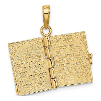 14K Yellow Gold Ten Commandments Book Pendant – view 4