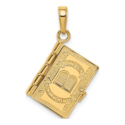 14K Yellow Gold Ten Commandments Book Pendant