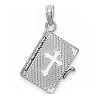 14K White Gold 3D Bible Pendant