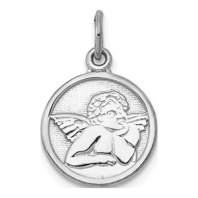 14K White Gold Angel Round Pendant