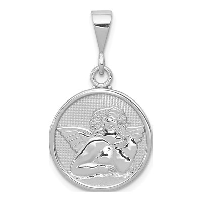 14K White Gold Angel Round Pendant