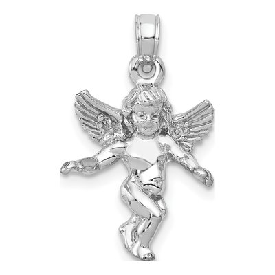 14K White Gold 3D Angel Pendant