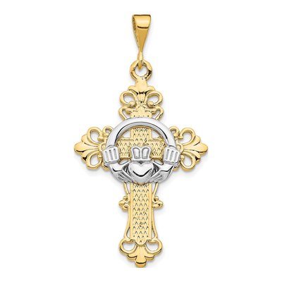 14K Two-Tone Gold Claddagh Cross Pendant