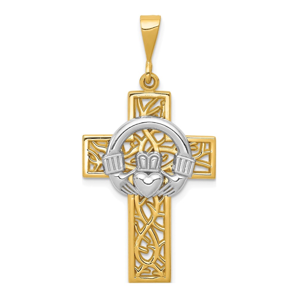 14K Two-Tone Gold Claddagh Cross Pendant