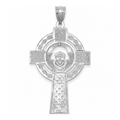 14K White Gold Celtic Claddagh Cross Pendant – view 5