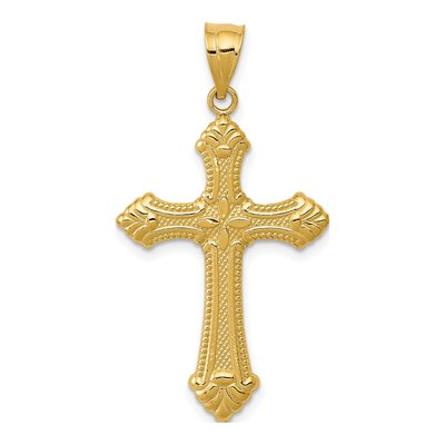 14K Yellow Gold Fleur de Lis Cross Pendant