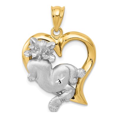 14K Two-Tone Gold Cat Heart Pendant