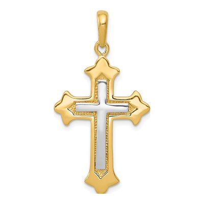 14K Two-Tone Gold Fleur de Lis Cross Pendant