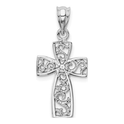 14K White Gold Filigree Cross Pendant