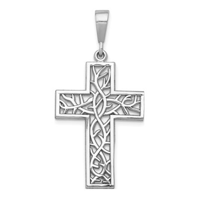 14K White Gold Thorn Cross Pendant