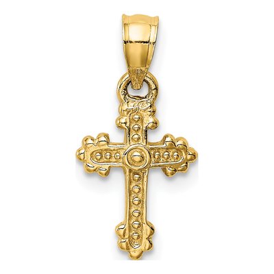 14K Yellow Gold Tiny Budded Cross Pendant