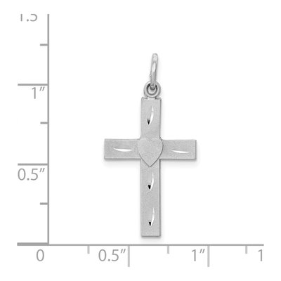 14K White Gold Diamond-Cut Cross Heart Charm – view 4