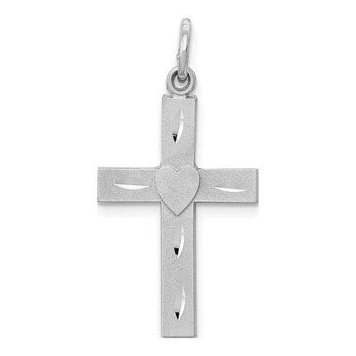 14K White Gold Diamond-Cut Cross Heart Charm