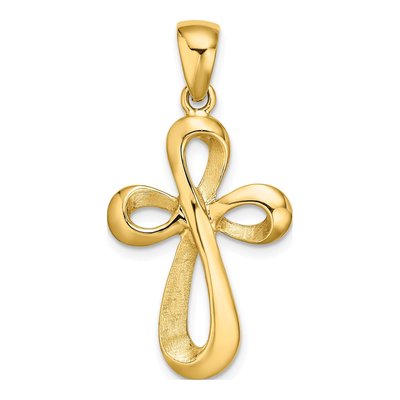 14K Yellow Gold Ribbon Cross Charm