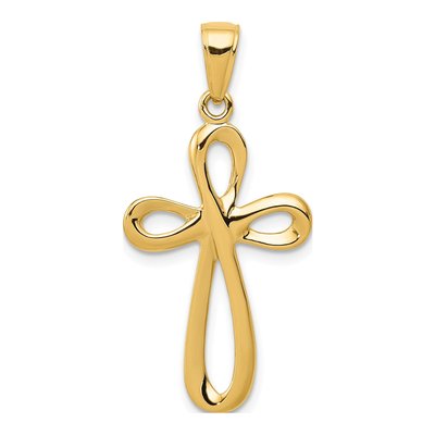 14K Yellow Gold Ribbon Cross Pendant