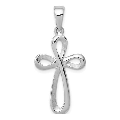 14K White Gold Ribbon Cross Pendant